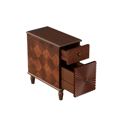 2 Drawer Modern Sofa Side Table, Narrow Side Table, Slim Nightstand