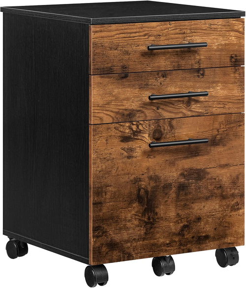 Wooden Three Drawer File Cabinet Under Desk Fits A4 Letter Size Rustic