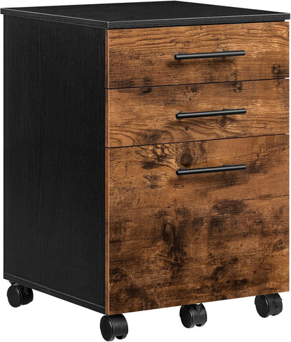 Wooden Three Drawer File Cabinet Under Desk Fits A4 Letter Size Rustic