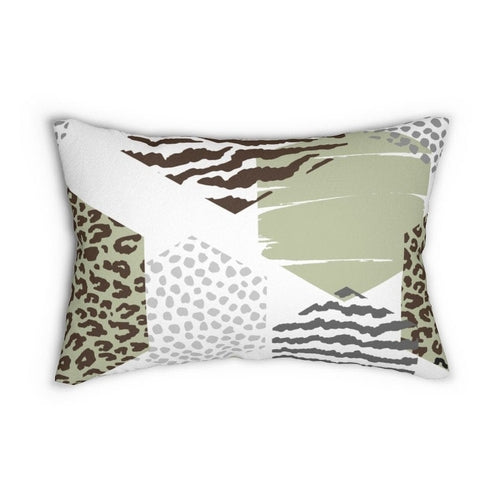 Decorative Lumbar Throw Pillow - Pastel Brown and Green Geometric
