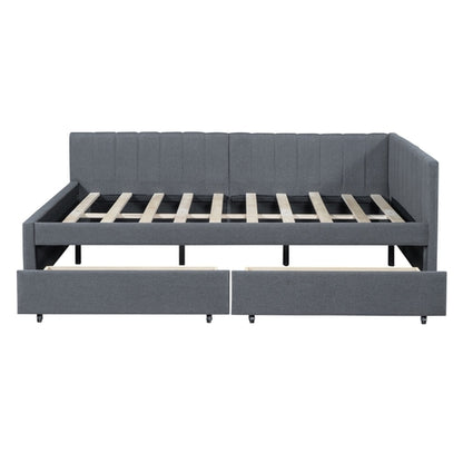 Full Size Upholstered Daybed with 2 Storage Drawers Sofa Bed Frame No