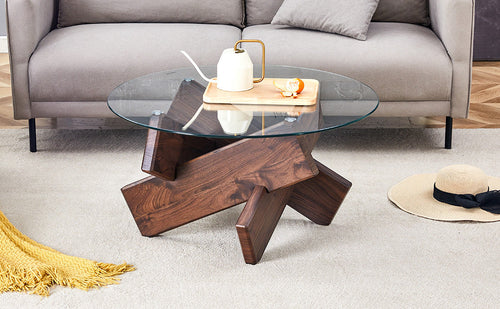 Modern Round Glass Coffee Table – 33.4" Tempered Glass Top with MDF