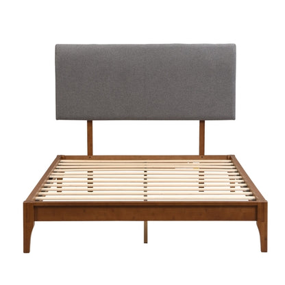 Full Size Solid Dry Bamboo Wood 12 Inch Platform Bed, with Gray Curved