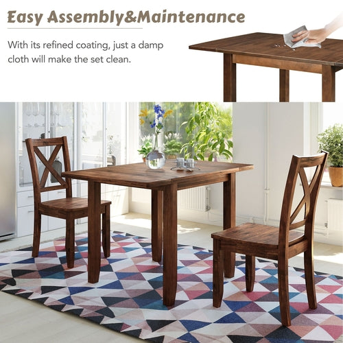 3-Piece Wood Drop Leaf Breakfast Nook Dining Table Set with 2 X-back