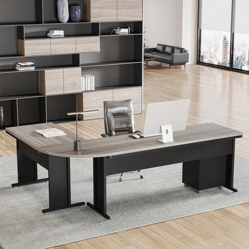 83 Inch L Shaped Office Desk Gray Executive Desk Large