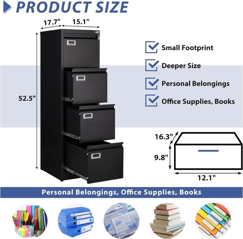 Locking 4 Drawer Vertical File Cabinet For Office Use
