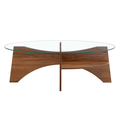 Oval Glass Coffee Table – 41.3" Modern Tempered Glass Table,