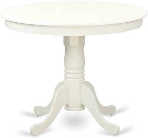 Mid Century Round Solid Wood Dining Table With Linen White Finish