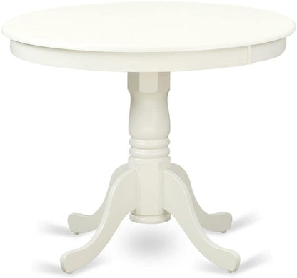 Mid Century Round Solid Wood Dining Table With Linen White Finish