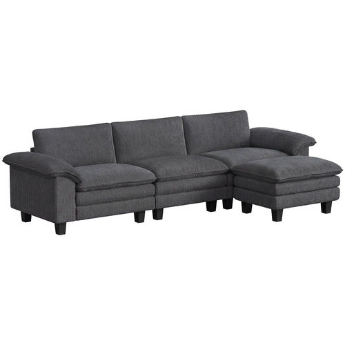 Sectional Sofa, L Shaped Couch with Deep Seat, Movable Ottoman and