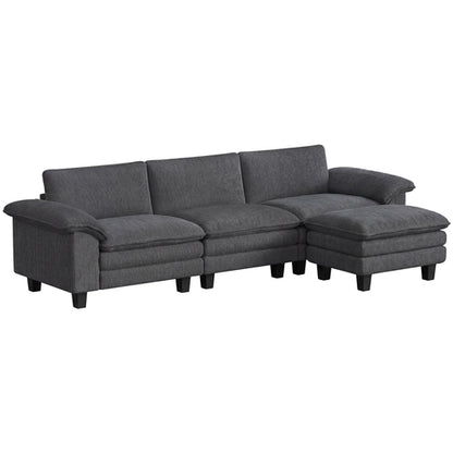 Sectional Sofa, L Shaped Couch with Deep Seat, Movable Ottoman and