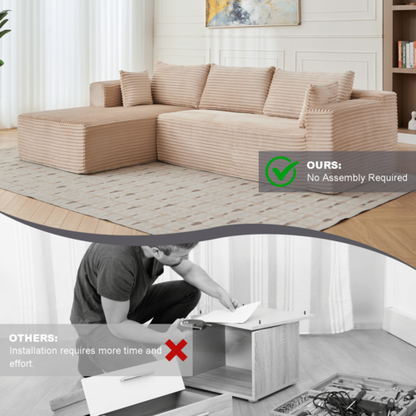 Compression Sectional Couch with Comfy Chaise, Boneless L Shape Sofa