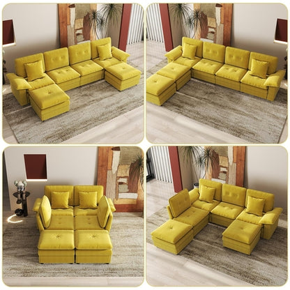 PPL 6 - Seater Modular Sectional Sofa with Movable Ottoman, Comfy Deep