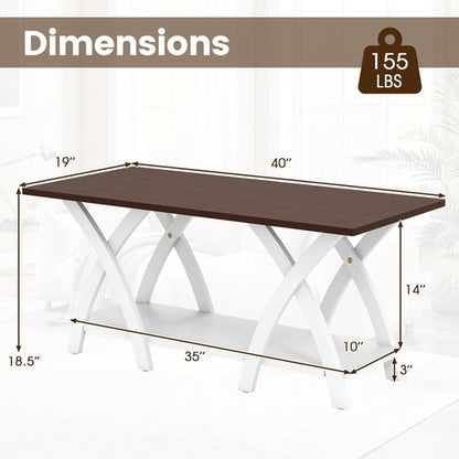40 Inch Farmhouse Wooden 2-Tier Coffee Table with Storage Shelf for