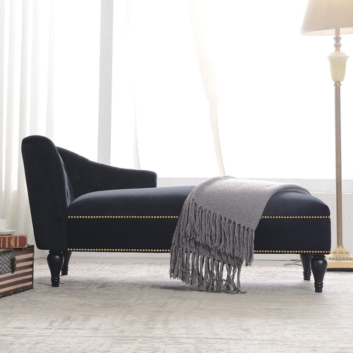 58" Velvet Chaise Lounge; Button Tufted Right Arm Facing Lounge Chair