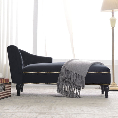 58" Velvet Chaise Lounge; Button Tufted Right Arm Facing Lounge Chair