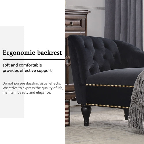 58" Velvet Chaise Lounge; Button Tufted Right Arm Facing Lounge Chair