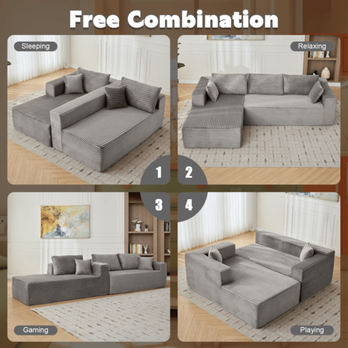 Compression Sectional Couch with Comfy Chaise, Boneless L Shape Sofa