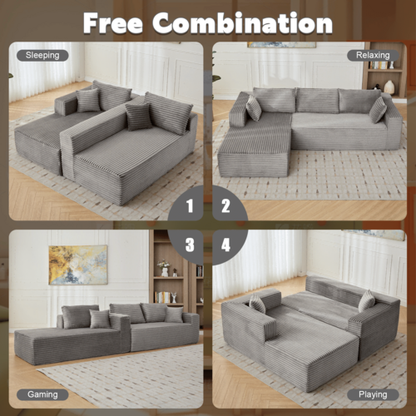 Compression Sectional Couch with Comfy Chaise, Boneless L Shape Sofa