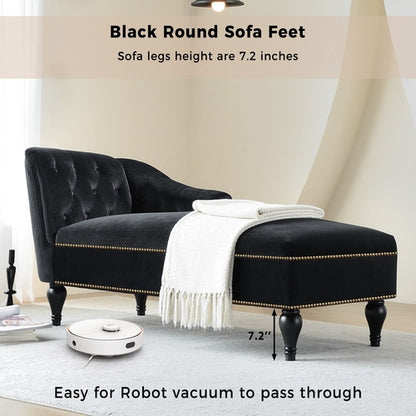 58" Velvet Chaise Lounge; Button Tufted Right Arm Facing Lounge Chair