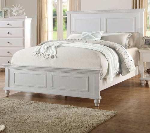 White Color Queen Size Bed Bedroom Furniture High Panel Headboard