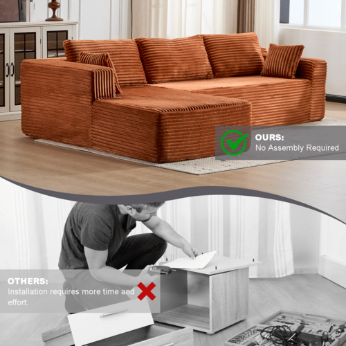 Compression Sectional Couch with Comfy Chaise, Boneless L Shape Sofa