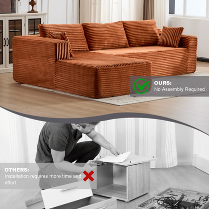 Compression Sectional Couch with Comfy Chaise, Boneless L Shape Sofa