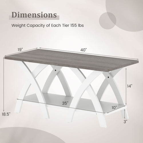 40 Inch Farmhouse Wooden Coffee Table with Storage Shelf with X-shaped