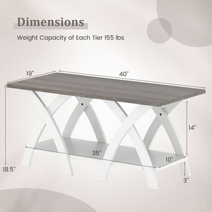 40 Inch Farmhouse Wooden Coffee Table with Storage Shelf with X-shaped