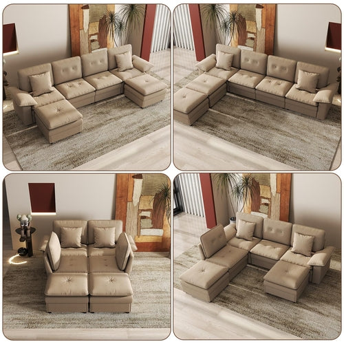 PPL 6 - Seater Modular Sectional Sofa with Movable Ottoman, Comfy Deep