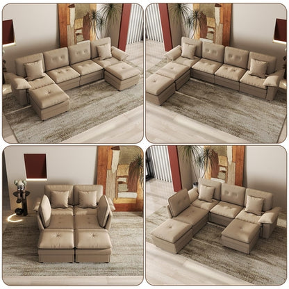 PPL 6 - Seater Modular Sectional Sofa with Movable Ottoman, Comfy Deep