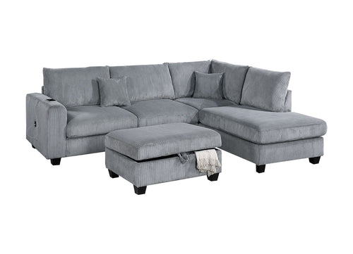 Contemporary 3pc Sectional Set Fog Color Corduroy Couch LAF Sofa RAF
