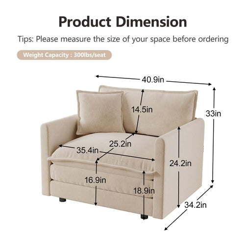 Modern Sofa Couch, 3 Piece Set Extra Deep Seat Sectional Sofa for