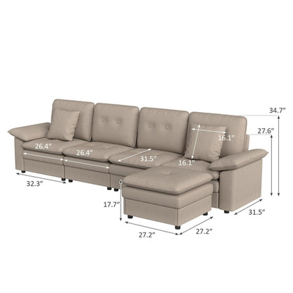 PPL 6 - Seater Modular Sectional Sofa with Movable Ottoman, Comfy Deep