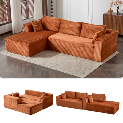 Compression Sectional Couch with Comfy Chaise, Boneless L Shape Sofa