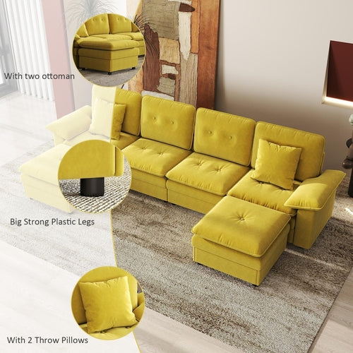 PPL 6 - Seater Modular Sectional Sofa with Movable Ottoman, Comfy Deep