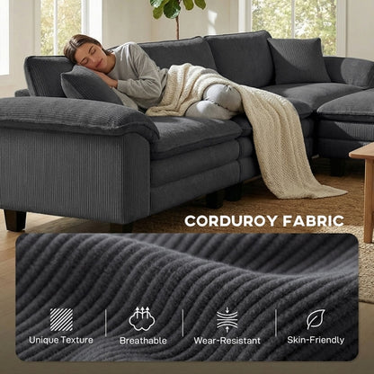 Sectional Sofa, L Shaped Couch with Deep Seat, Movable Ottoman and