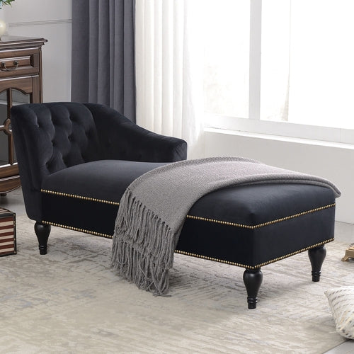 58" Velvet Chaise Lounge; Button Tufted Right Arm Facing Lounge Chair