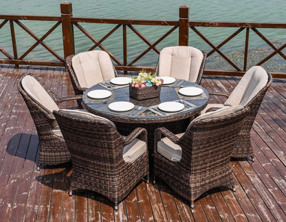 Direct Wicker Patio 7-Piece Brown Wicker Dining Set with Rattan Table