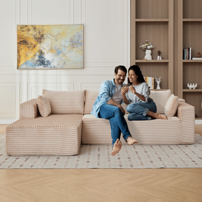 Compression Sectional Couch with Comfy Chaise, Boneless L Shape Sofa