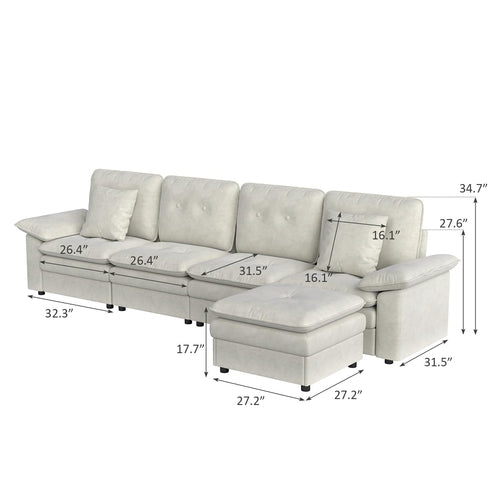 PPL 6 - Seater Modular Sectional Sofa with Movable Ottoman, Comfy Deep