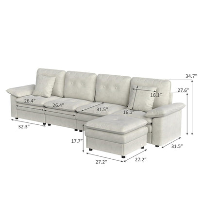 PPL 6 - Seater Modular Sectional Sofa with Movable Ottoman, Comfy Deep
