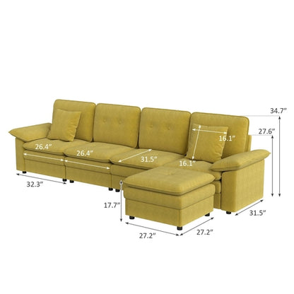 PPL 6 - Seater Modular Sectional Sofa with Movable Ottoman, Comfy Deep
