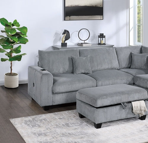 Contemporary 3pc Sectional Set Fog Color Corduroy Couch LAF Sofa RAF