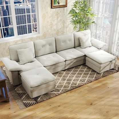 PPL 6 - Seater Modular Sectional Sofa with Movable Ottoman, Comfy Deep