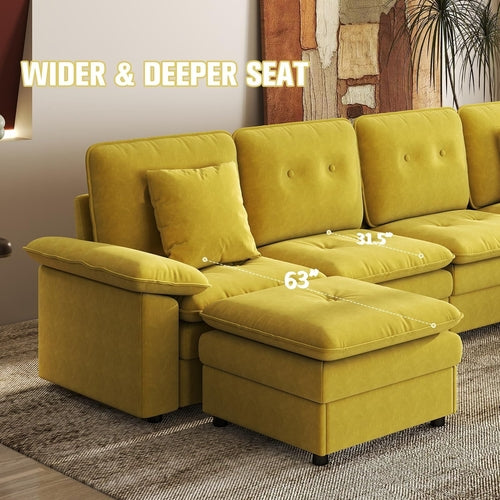 PPL 6 - Seater Modular Sectional Sofa with Movable Ottoman, Comfy Deep