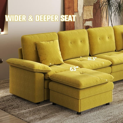 PPL 6 - Seater Modular Sectional Sofa with Movable Ottoman, Comfy Deep