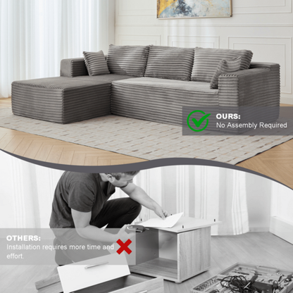 Compression Sectional Couch with Comfy Chaise, Boneless L Shape Sofa