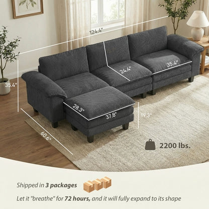 Sectional Sofa, L Shaped Couch with Deep Seat, Movable Ottoman and