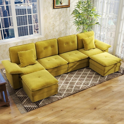 PPL 6 - Seater Modular Sectional Sofa with Movable Ottoman, Comfy Deep